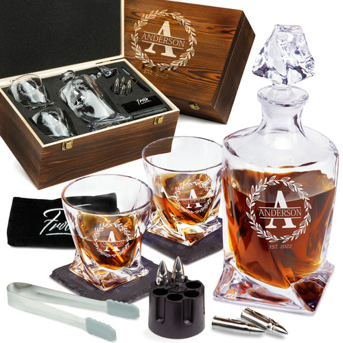 Personalized Whiskey Decanter & 6 XL Bullet Chillers Set – Engraved Gift for Men • Frolk
