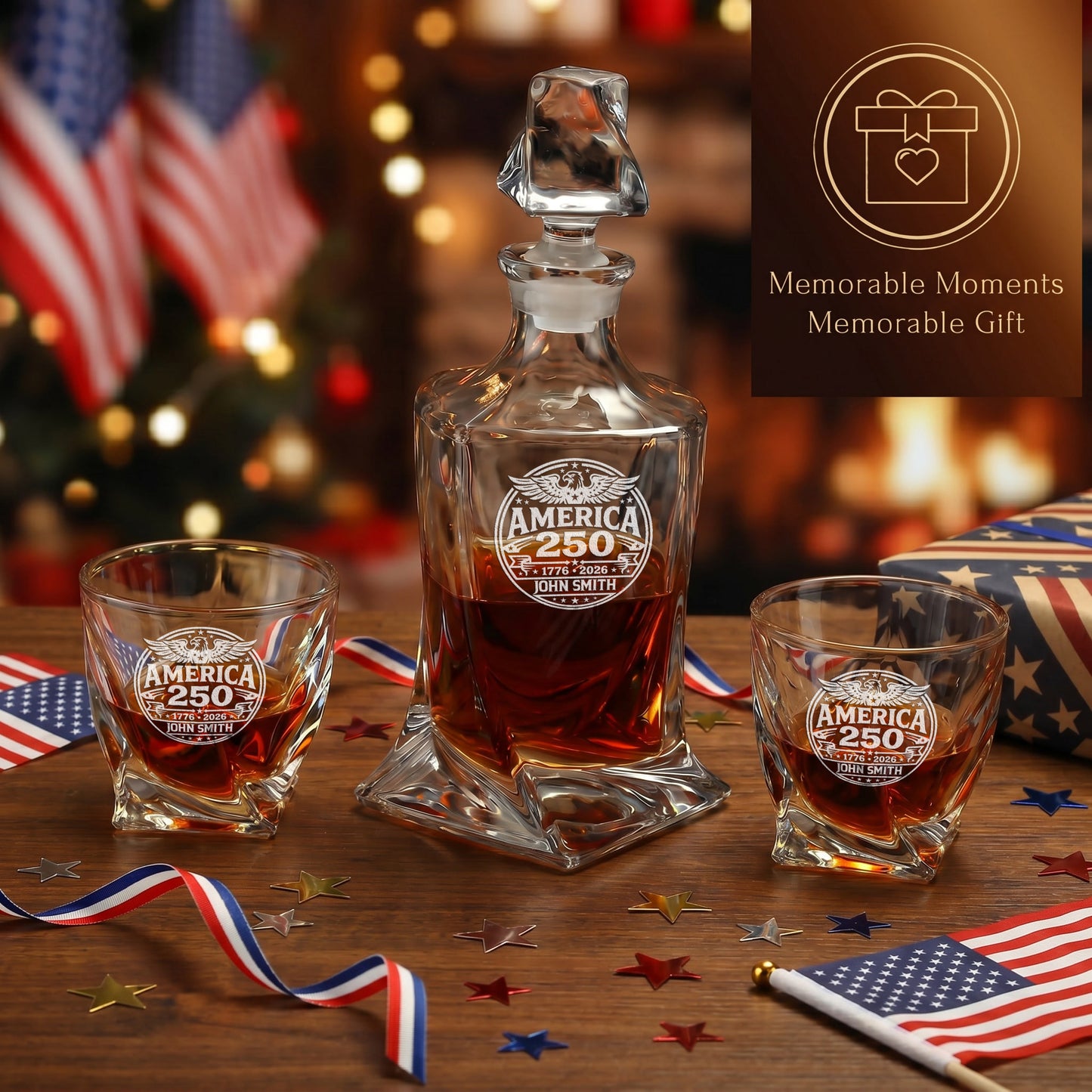 Personalized USA 250th Anniversary Twisted Whiskey Glasses — Set of 1, 2, 4 or 6 product image
