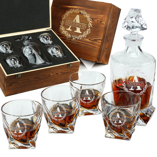 Personalized Twisted Whiskey Decanter & 4 Glasses Gift Set – Engraved Premium Whiskey Gift for Men • Frolk