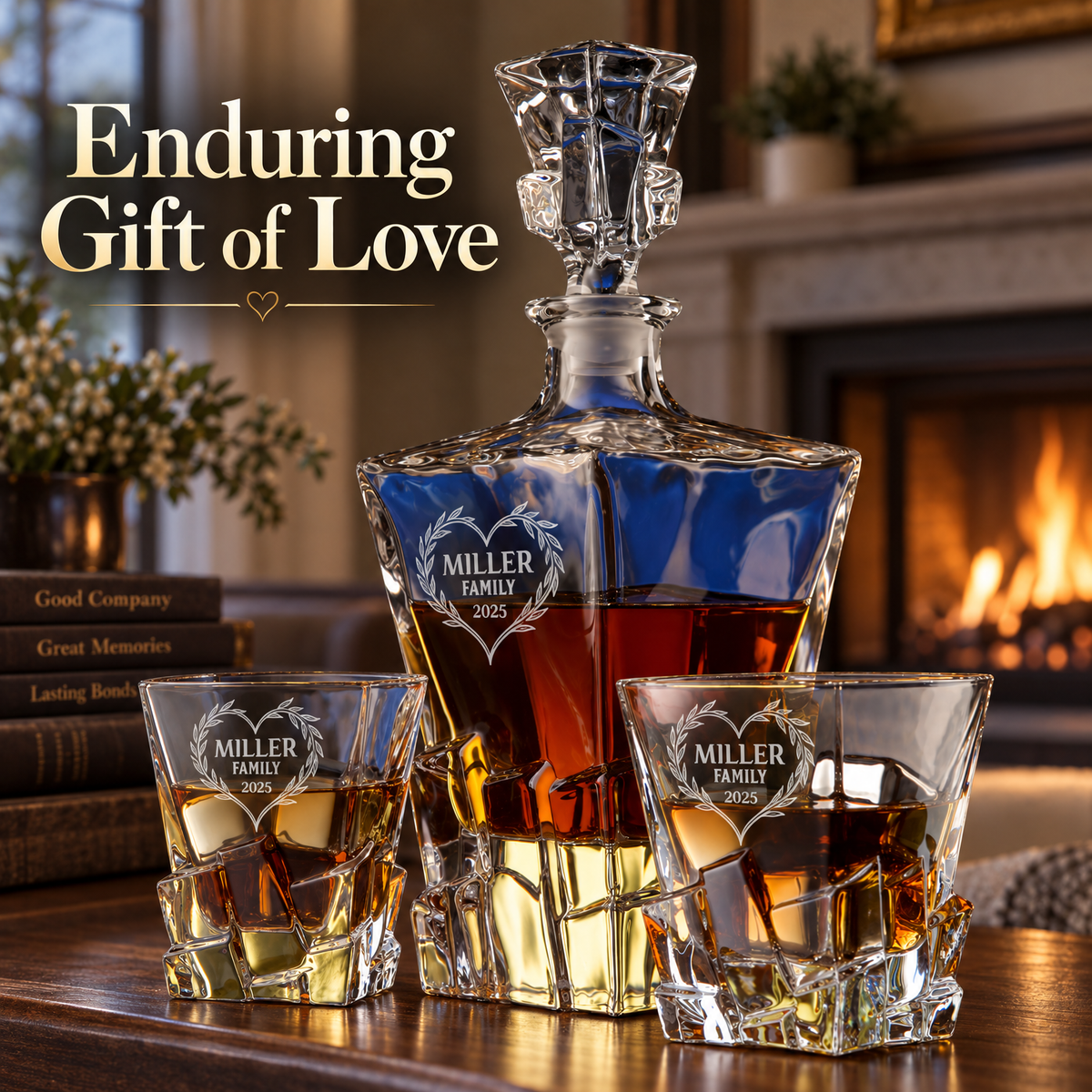 Family Gift – Rocks Decanter Set with 2 Glasses, 8 Whiskey Cubes & Wooden Box product image