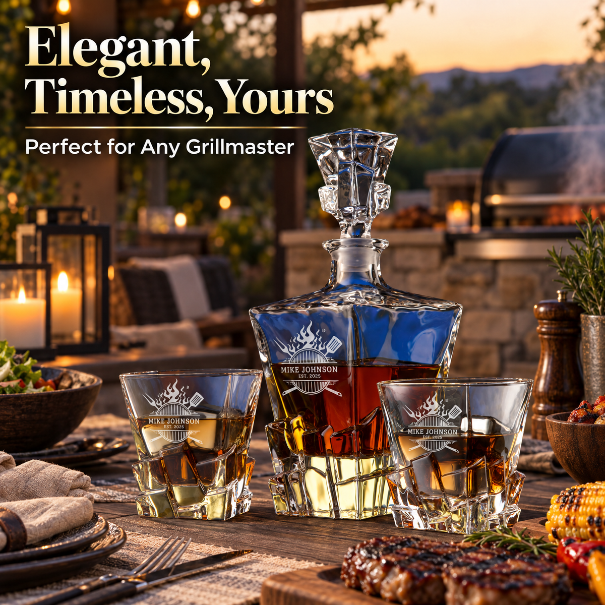 Gift for Grillmasters – Rocks Decanter Set with 2 Glasses, 8 Whiskey Cubes & Wooden Box product image