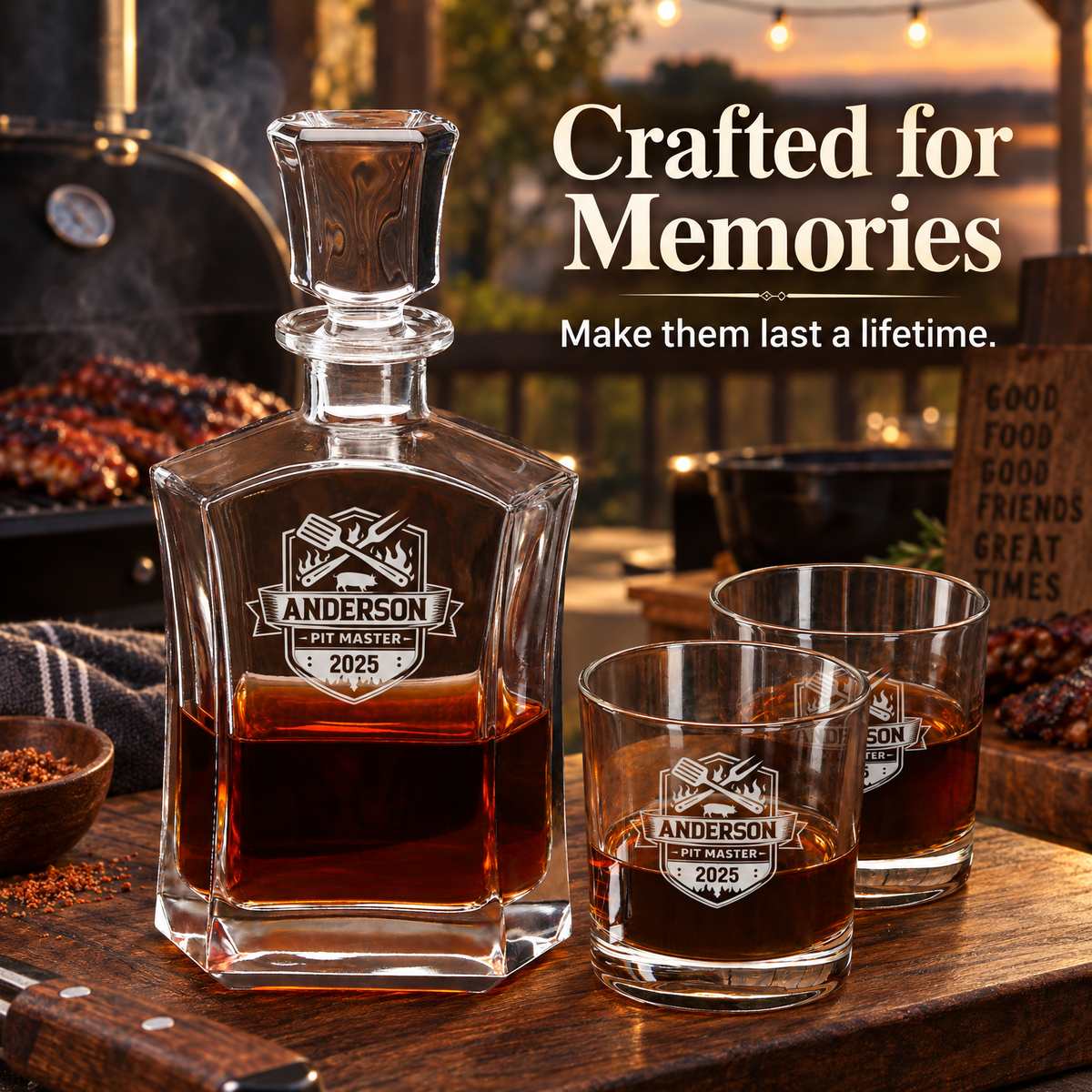Gift for Grillmasters – Slick Decanter Set with 4 Glasses & Wooden Box product image