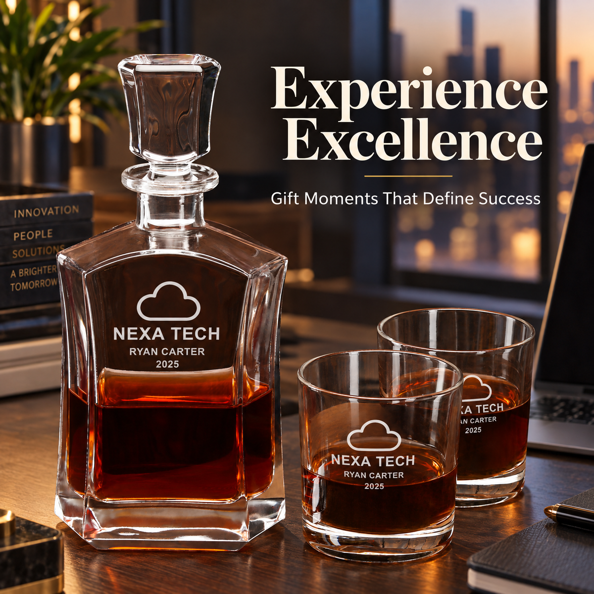 Technology Company Gifts – Slick Decanter Set with 4 Glasses & Wooden Box product image