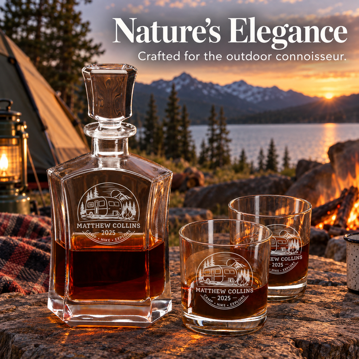 Gift for Outdoorsmen – Slick Decanter Set with 4 Glasses & Wooden Box product image