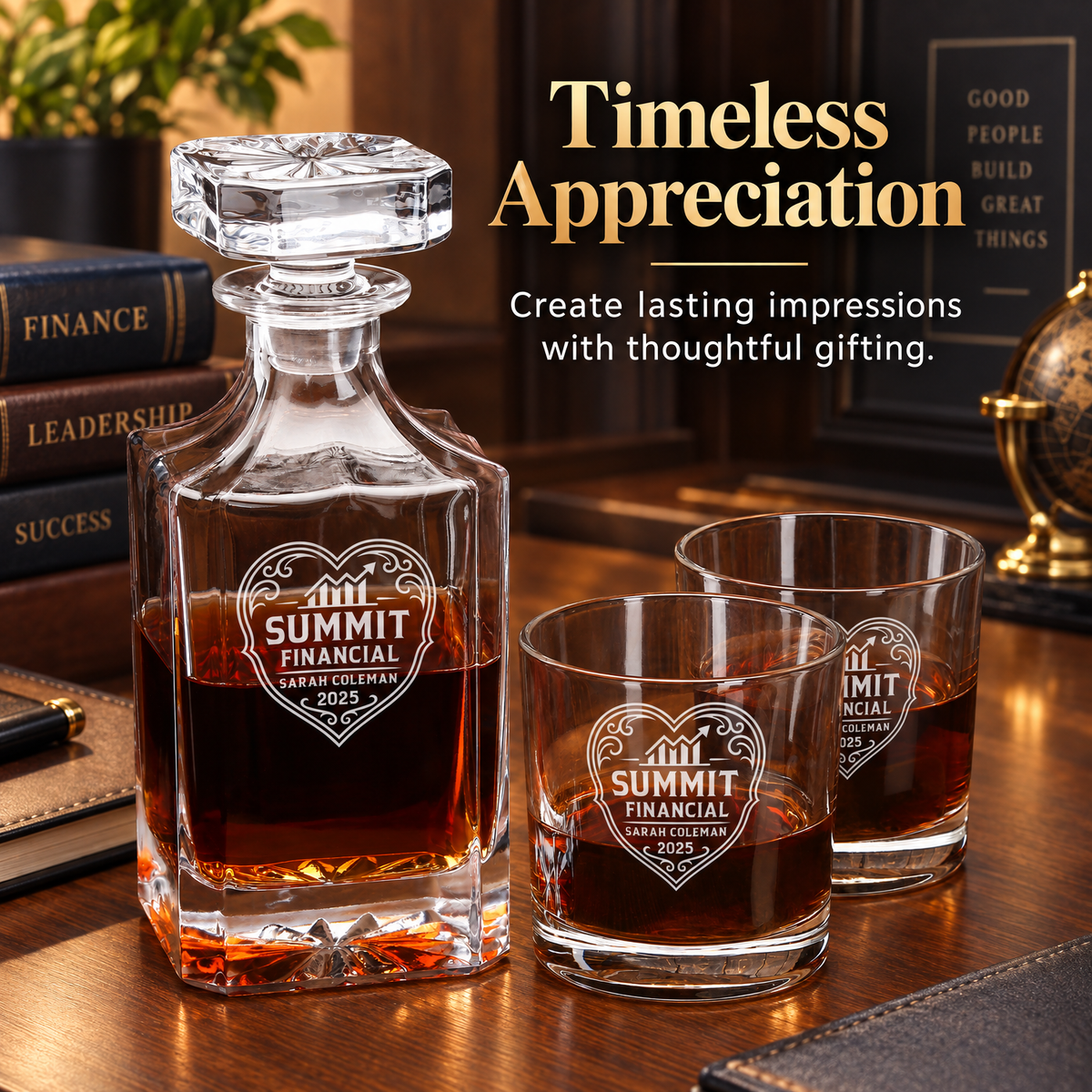 Finance Company Gifts – Square Decanter Set with 4 Glasses & Wooden Box product image