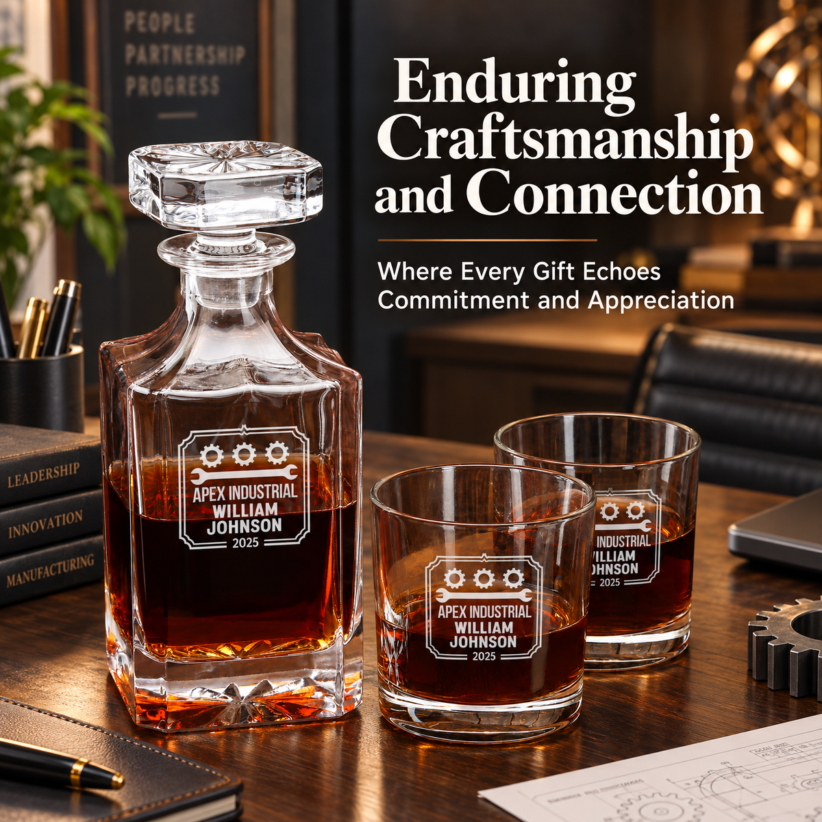 Manufacturing Company Gifts – Square Decanter Set with 4 Glasses & Wooden Box product image