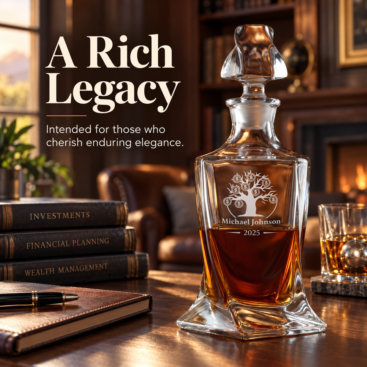 Finance Company Gifts – Twisted Decanter Set with 2 Glasses, 2 Whiskey Balls & Wooden Box product image