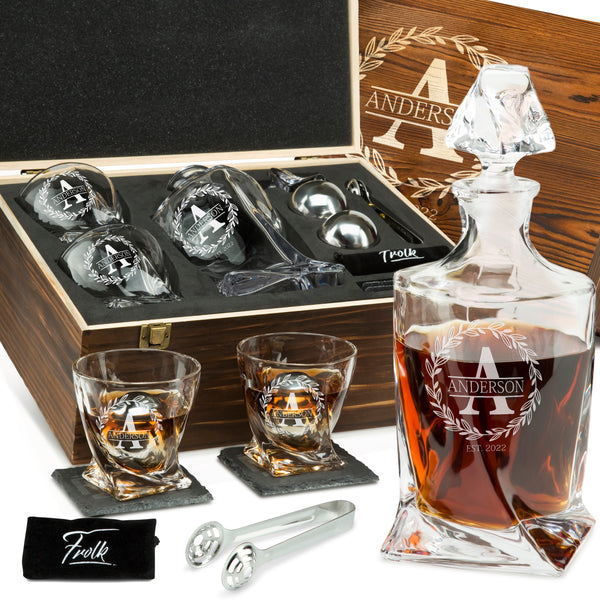 Whiskey Twisted Decanter & 4 Glasses Set - Frolk Bar Gift Sets