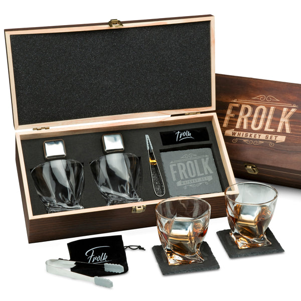 Whiskoff Whiskey Glass Set - Whisky Chilling Stainless Steel Ice Cubes of 6  - Bourbon Glasses Gift Set - Scotch Metal Ice Cubes 
