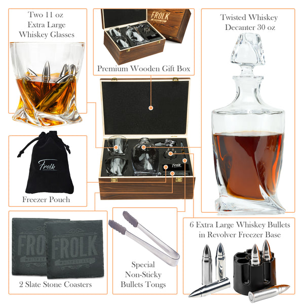 Whiskey 6 XL Bullets Decanter Gift Set - Frolk Personalized