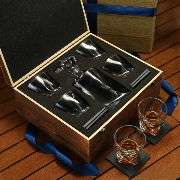 Whiskey Twisted Decanter & 4 Glasses Set - Frolk Bar Gift Sets