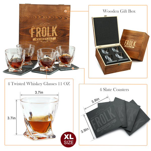 Whiskey 4 Twisted Glasses Premium Gift Set - Frolk Bar Gift Sets