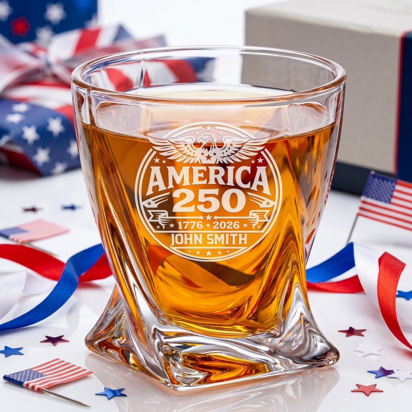Personalized USA 250th Anniversary Twisted Whiskey Glasses — Set of 1, 2, 4 or 6 product image