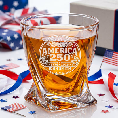 Personalized USA 250th Anniversary Twisted Whiskey Glasses — Set of 1, 2, 4 or 6