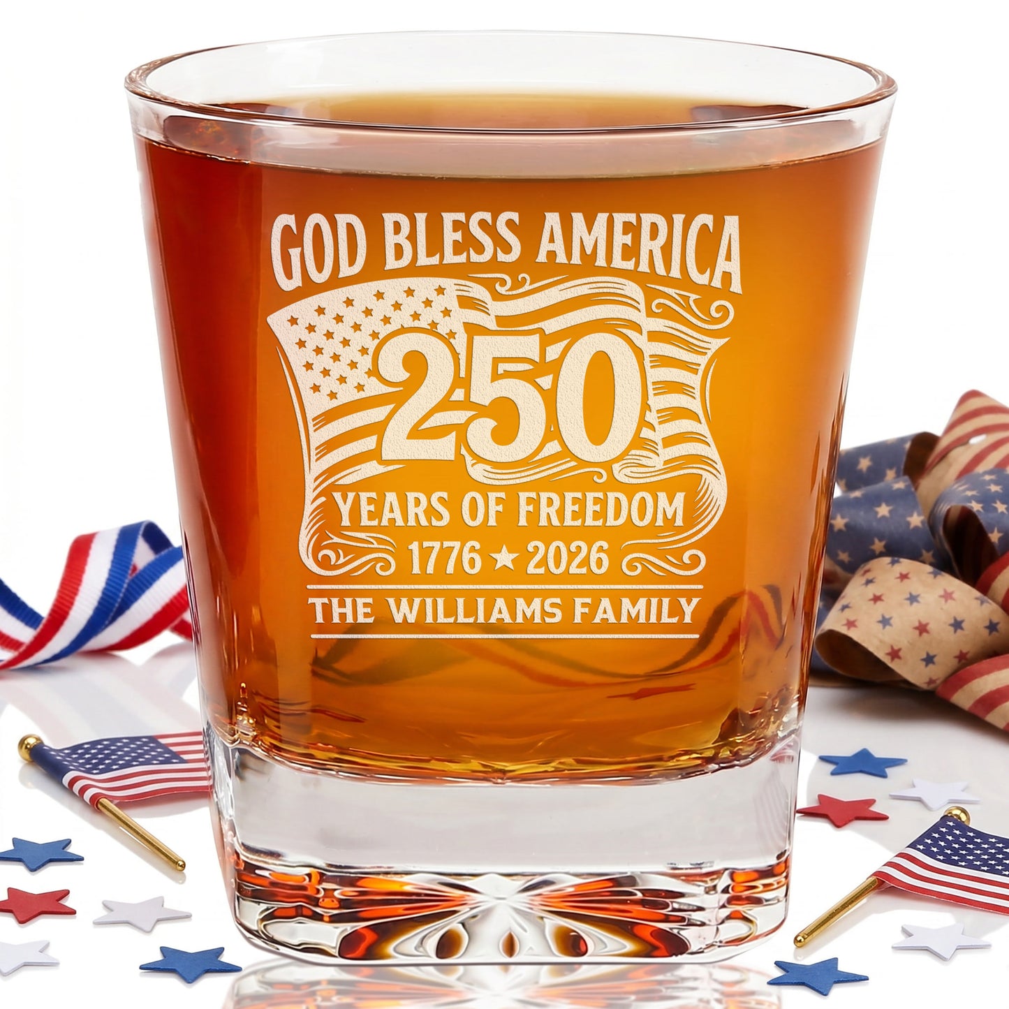 Personalized USA 250th Anniversary Classic Whiskey Glasses — Set of 1, 2, 4 or 6 product image