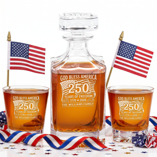 Personalized USA 250th Anniversary Classic Whiskey Decanter with Optional Matching Glasses