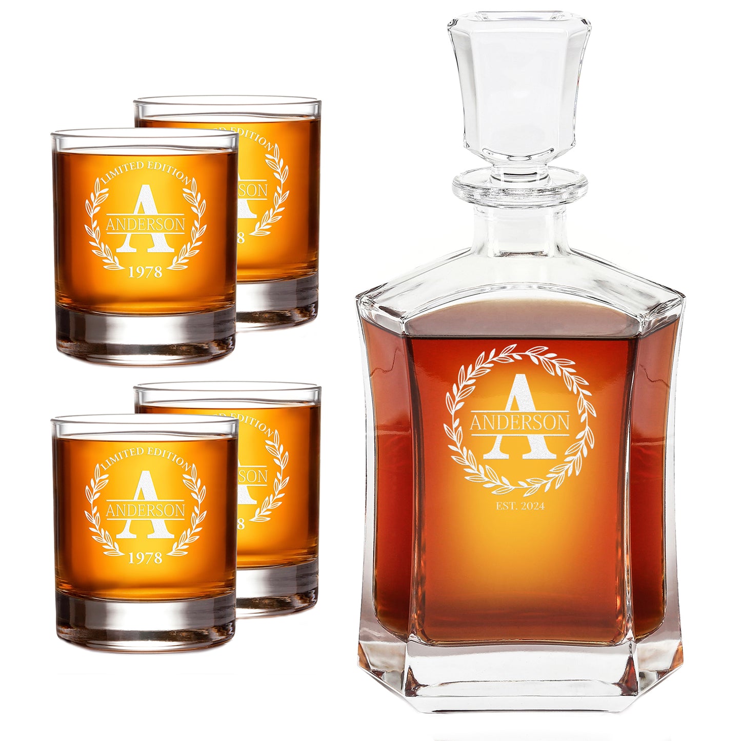 Old Fashioned Whiskey Set — Decanter + 4 Glasses product image