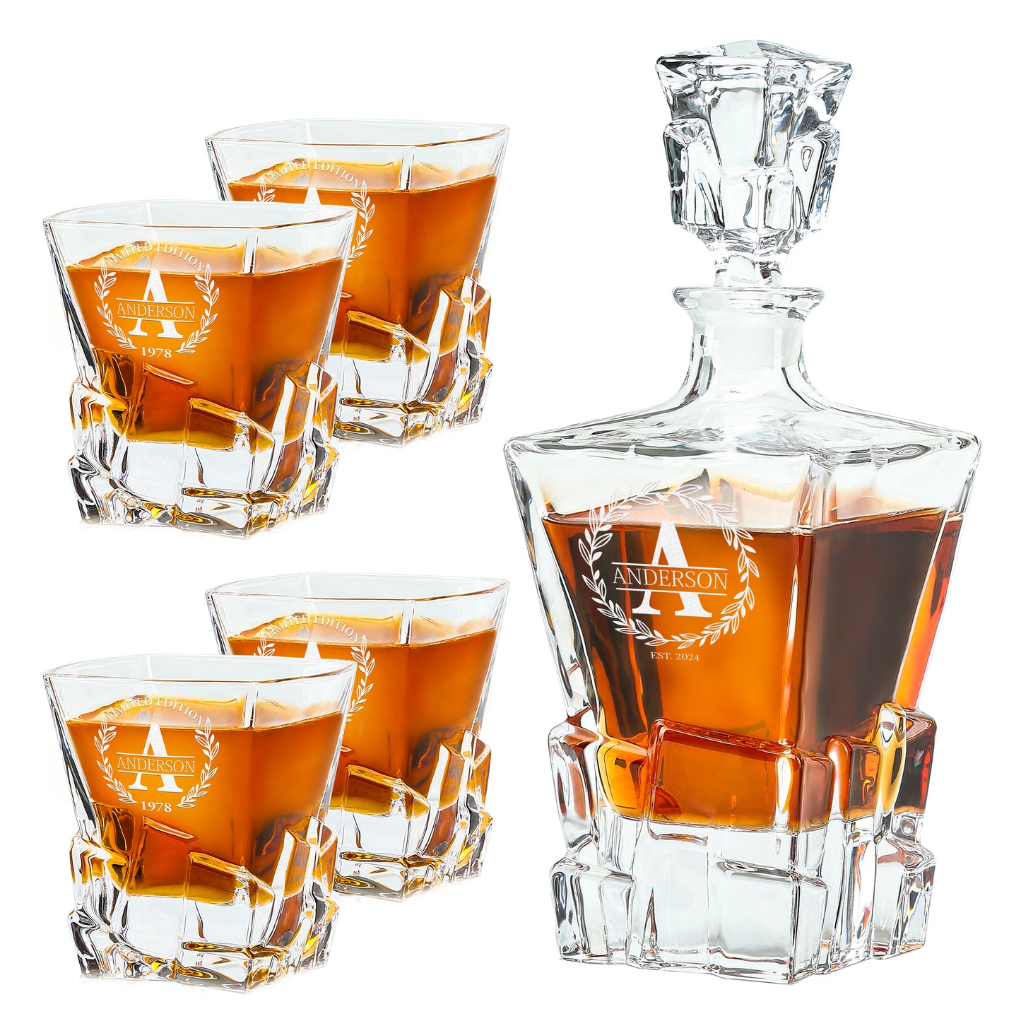 Stone Cut Whiskey Set — Decanter + 4 Glasses product image