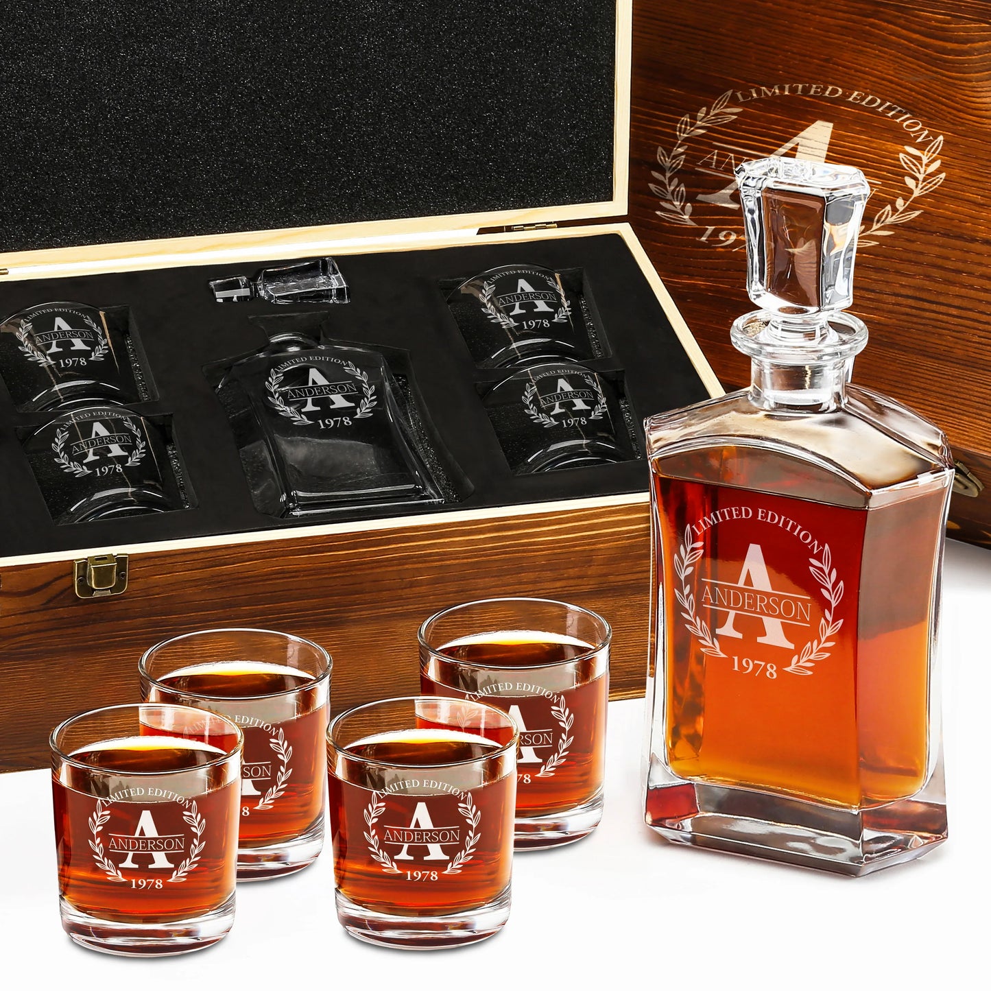 Old Fashioned Frolk Whiskey Gift Set — Decanter, 4 Glasses, Premium Wooden Box product image