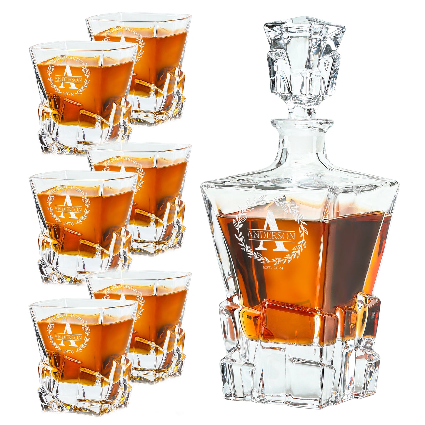 Stone Cut Whiskey Set — Decanter + 6 Glasses product image
