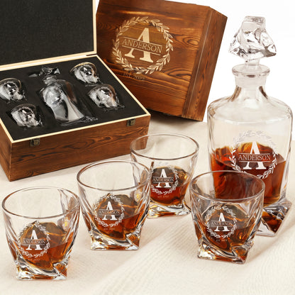 Twisted Frolk Whiskey Gift Set — Decanter, 4 Glasses, Premium Wooden Box
