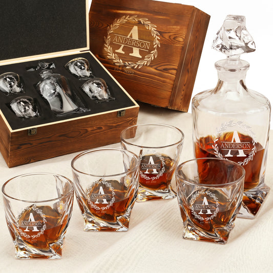Twisted Frolk Whiskey Gift Set — Decanter, 4 Glasses, Premium Wooden Box