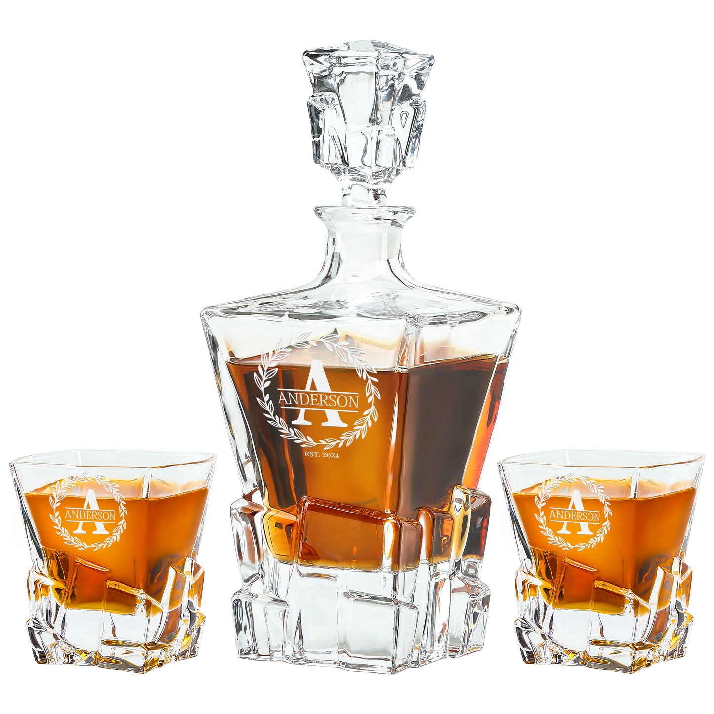 Stone Cut Whiskey Set — Decanter + 2 Glasses product image