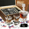 Personalized USA 250th Anniversary Stone Cut Frolk Whiskey Gift Set — Decanter, 2 Glasses, Premium Wooden Box