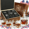 Personalized USA 250th Anniversary Stone Cut Frolk Whiskey Gift Set — Decanter, 4 Glasses, Premium Wooden Box