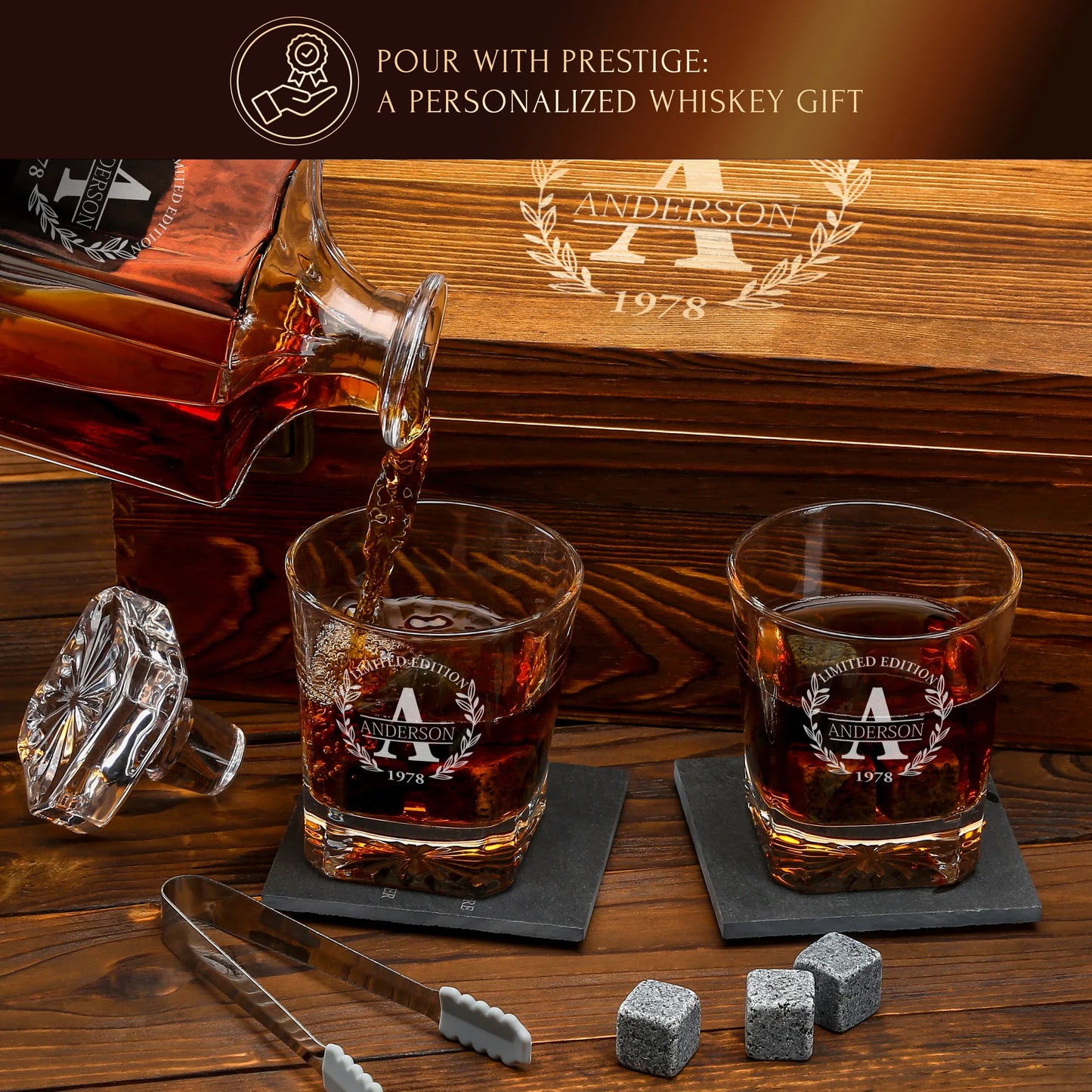 Classic Frolk Whiskey Gift Set — Decanter, 2 Glasses, Premium Wooden Box product image