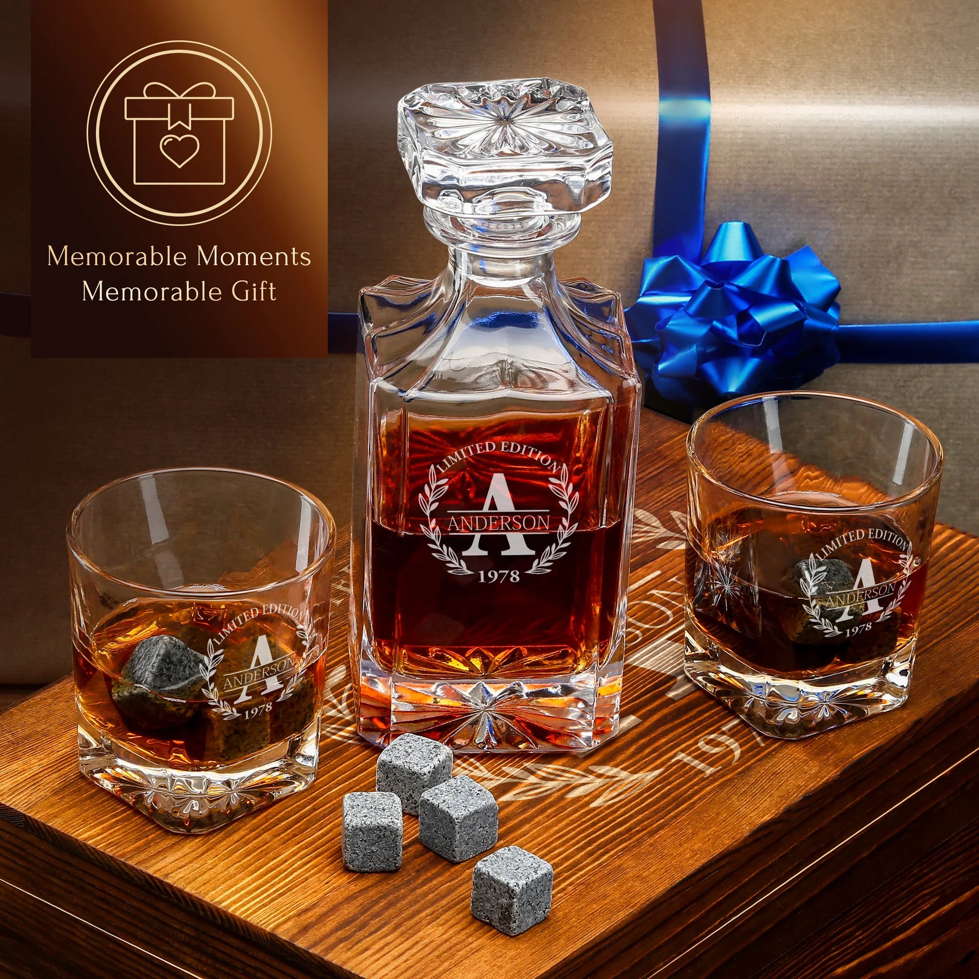 Classic Frolk Whiskey Gift Set — Decanter, 2 Glasses, Premium Wooden Box