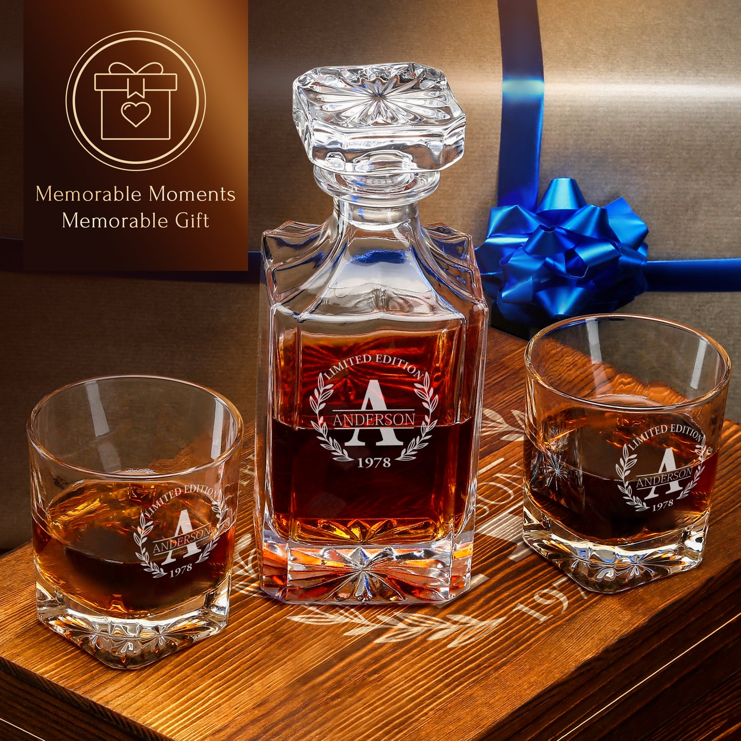 Classic Frolk Whiskey Gift Set — Decanter, 4 Glasses, Premium Wooden Box product image