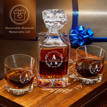 Classic Frolk Whiskey Gift Set — Decanter, 4 Glasses, Premium Wooden Box