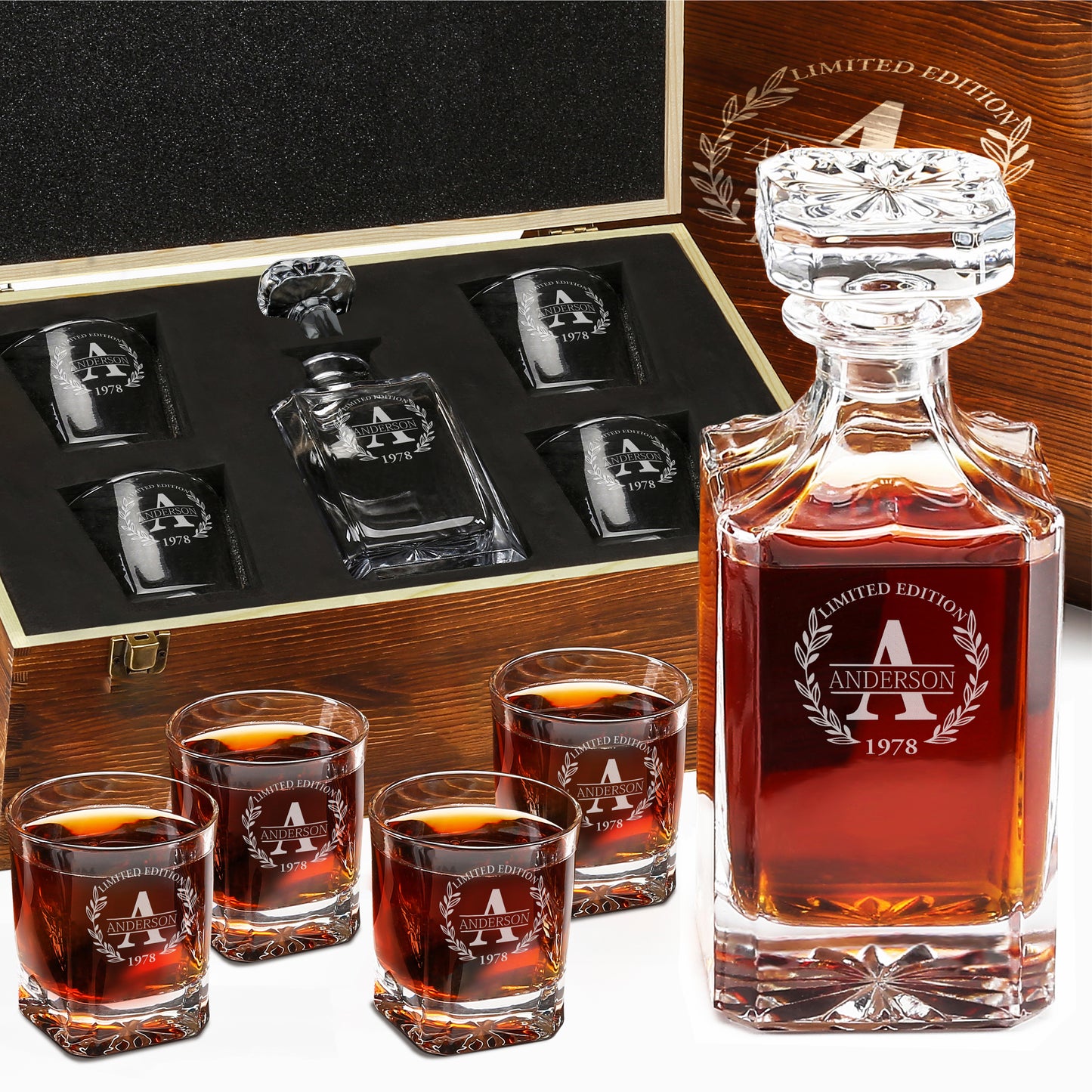 Classic Frolk Whiskey Gift Set — Decanter, 4 Glasses, Premium Wooden Box product image