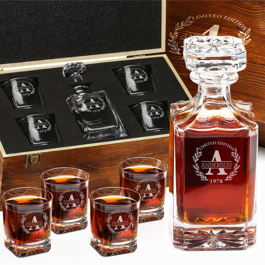 Classic Frolk Whiskey Gift Set — Decanter, 4 Glasses, Premium Wooden Box