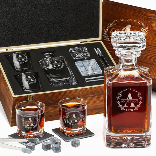 Personalized Classic Whiskey Decanter & Granite Stones Set – Engraved Luxury Gift for Men • Frolk