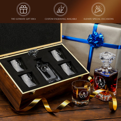 Classic Frolk Whiskey Gift Set — Decanter, 4 Glasses, Premium Wooden Box
