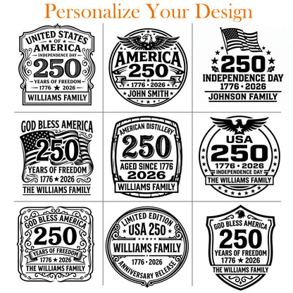 Personalized USA 250th Anniversary Old Fashioned Whiskey Decanter with Optional Matching Glasses