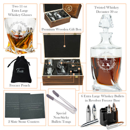 Twisted Frolk Whiskey Gift Set — Decanter, 2 Glasses, Premium Wooden Box