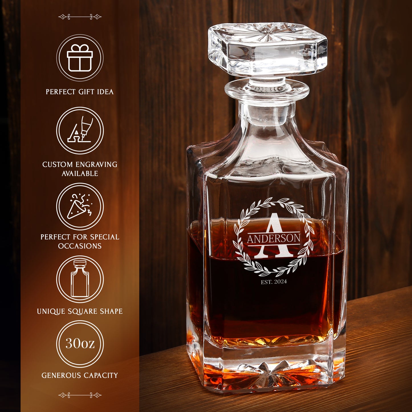 Classic Frolk Whiskey Gift Set — Decanter, 4 Glasses, Premium Wooden Box product image