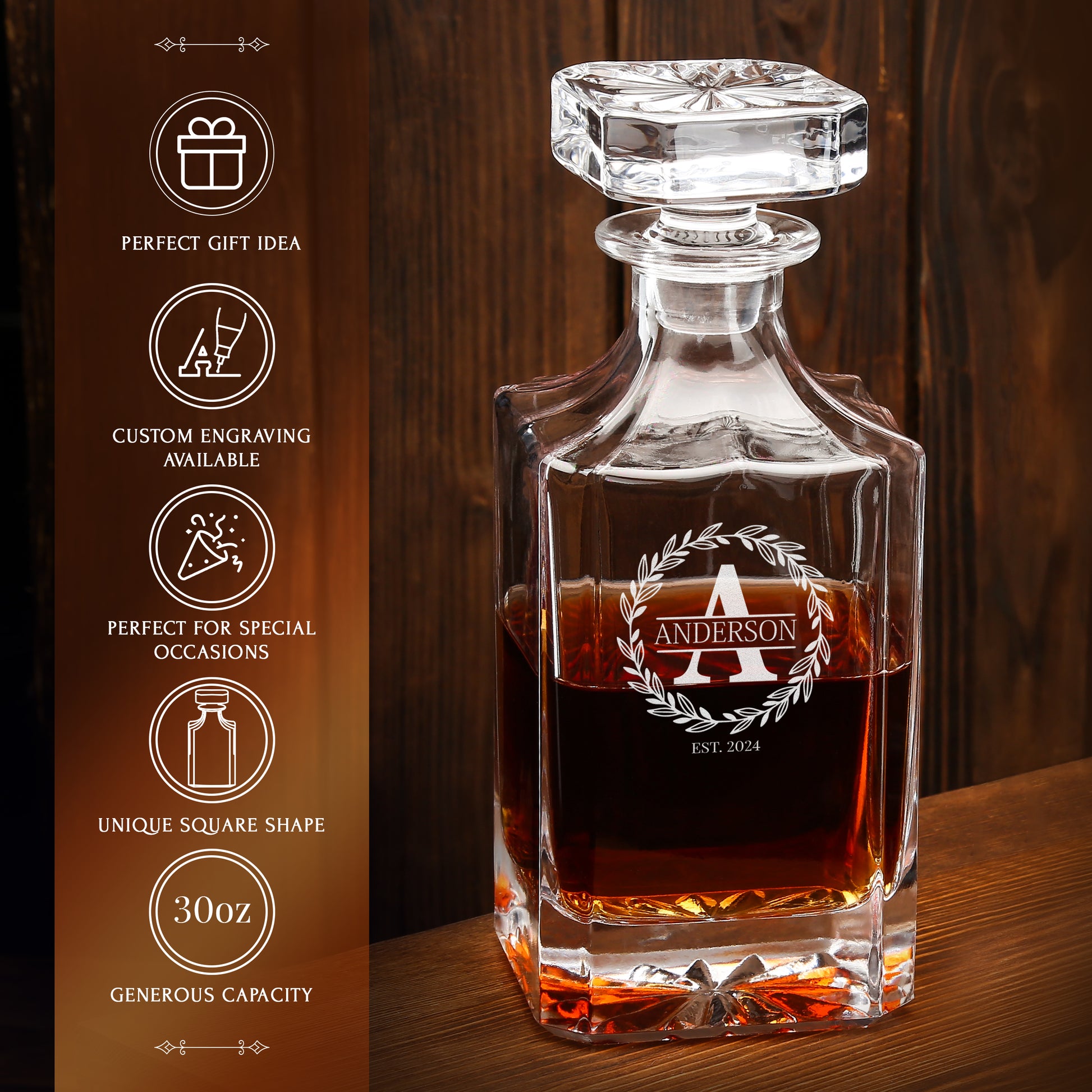 Classic Frolk Whiskey Gift Set — Decanter, 4 Glasses, Premium Wooden Box