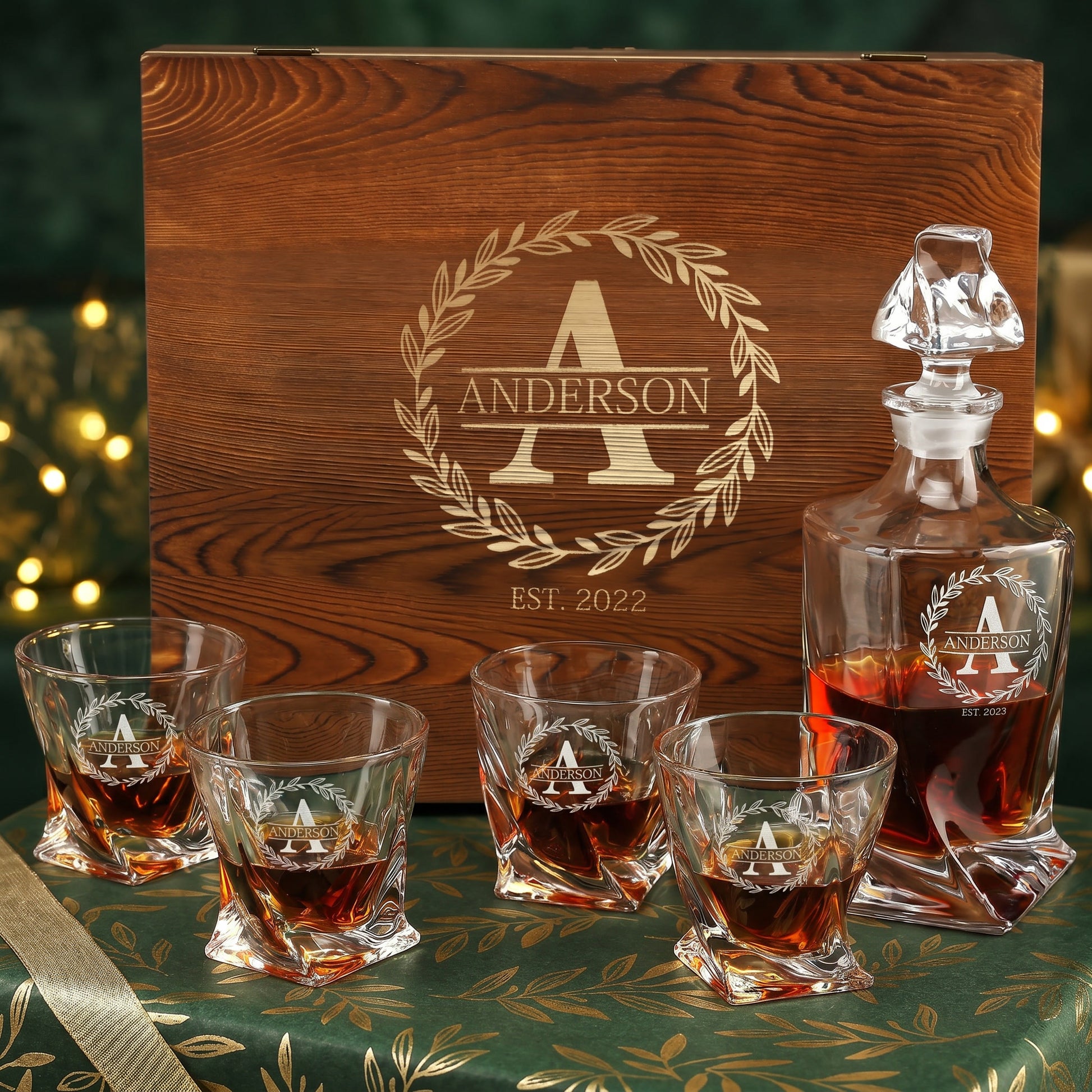 Twisted Frolk Whiskey Gift Set — Decanter, 4 Glasses, Premium Wooden Box