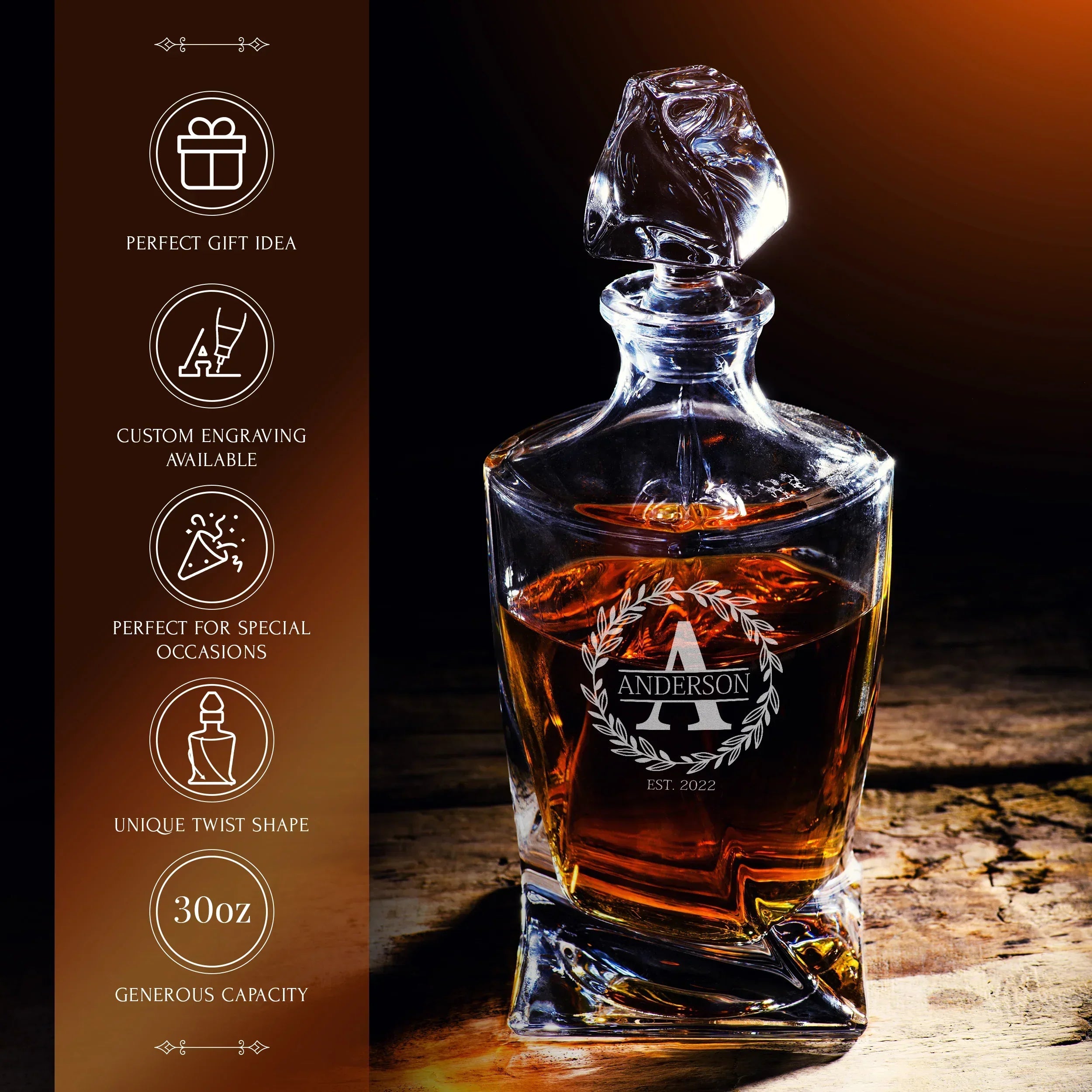 Frolk Personalized Whiskey Decanter & XL Balls Gift Set for Men