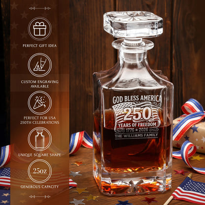 Personalized USA 250th Anniversary Classic Whiskey Decanter with Optional Matching Glasses