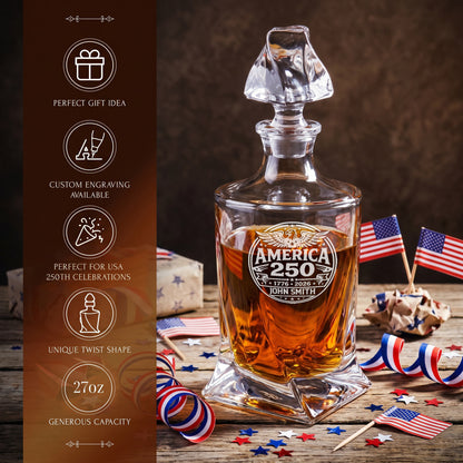Personalized USA 250th Anniversary Twisted Whiskey Decanter with Optional Matching Glasses
