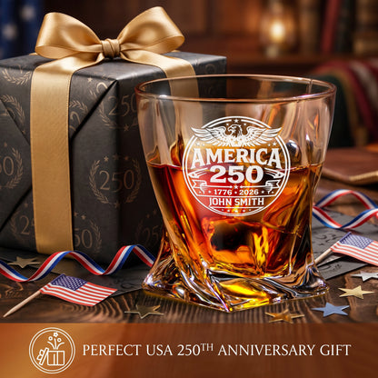Personalized USA 250th Anniversary Twisted Whiskey Glasses — Set of 1, 2, 4 or 6