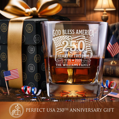 Personalized USA 250th Anniversary Classic Whiskey Glasses — Set of 1, 2, 4 or 6