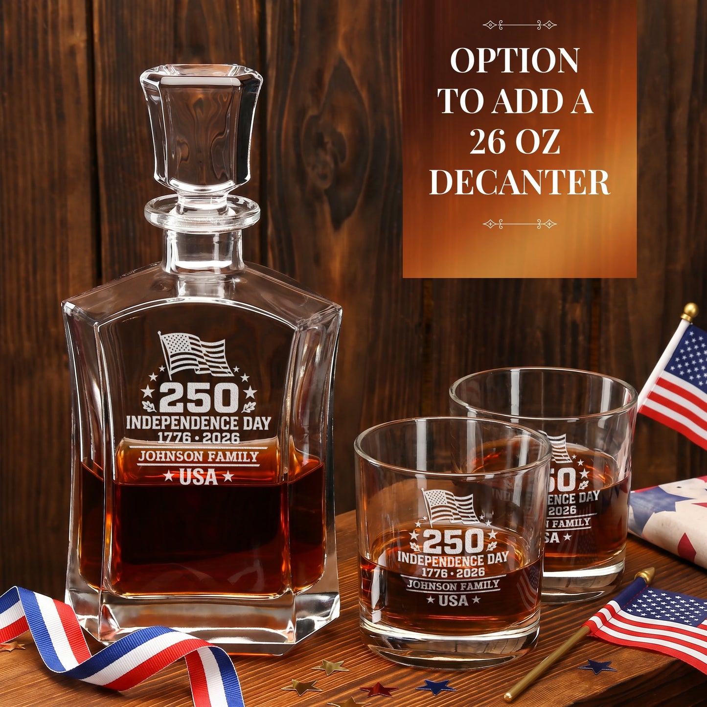 Personalized USA 250th Anniversary Old Fashioned Whiskey Glasses — Set of 1, 2, 4 or 6 product image