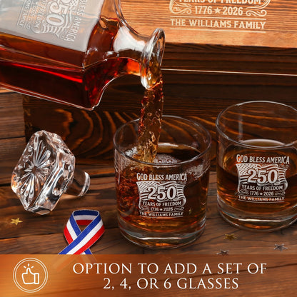 Personalized USA 250th Anniversary Classic Whiskey Decanter with Optional Matching Glasses