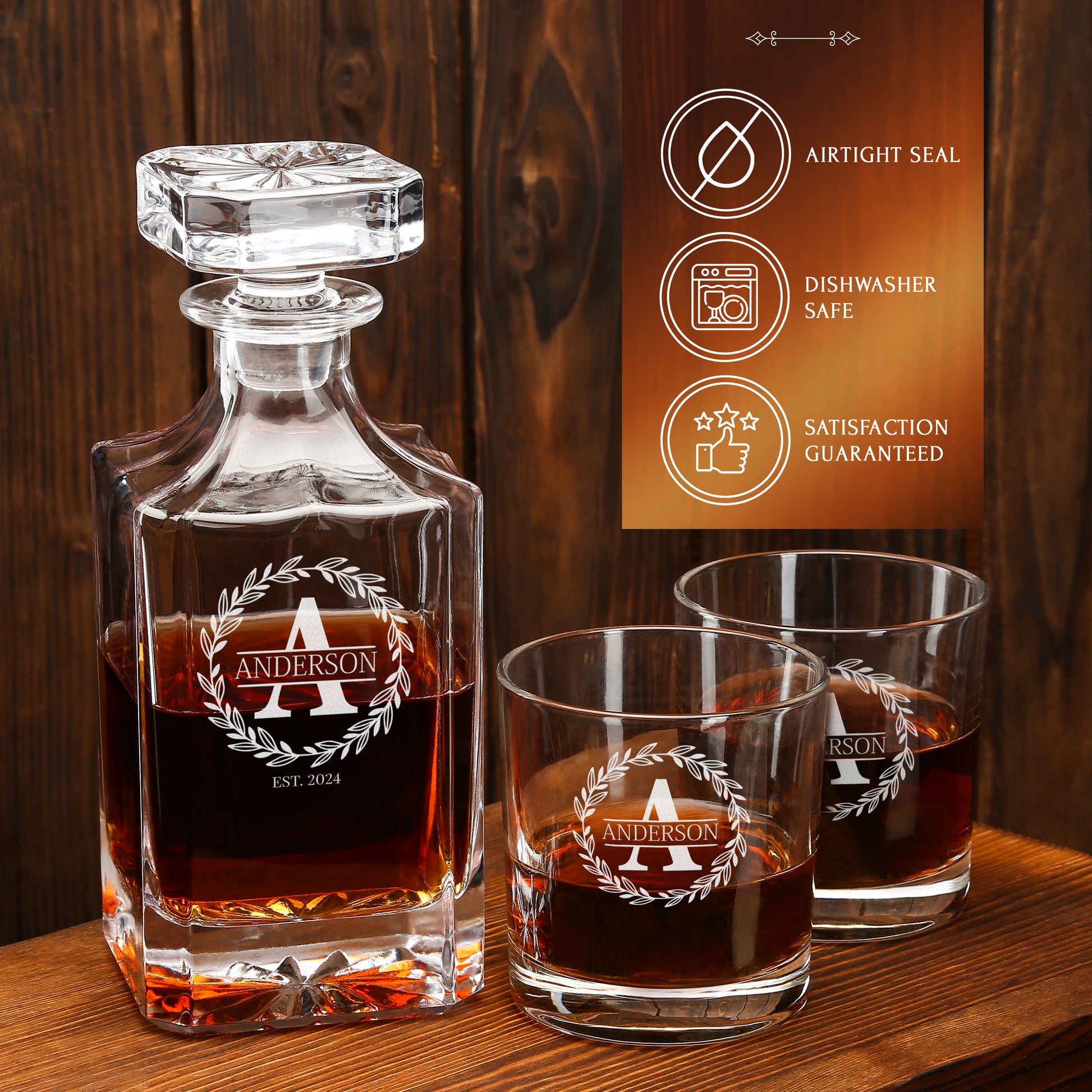 Classic Frolk Whiskey Gift Set — Decanter, 4 Glasses, Premium Wooden Box